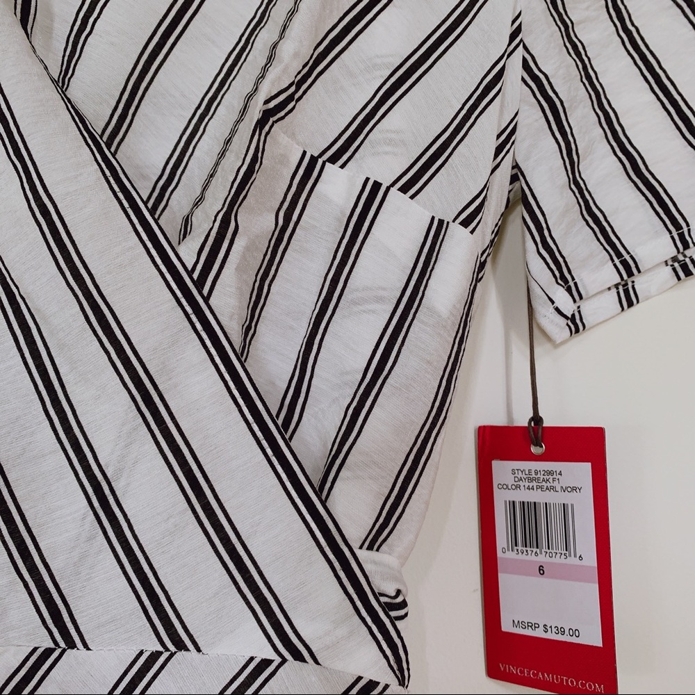 Vince Camuto Playful Stripe Satin Wrap Dress - Picture 3 of 4